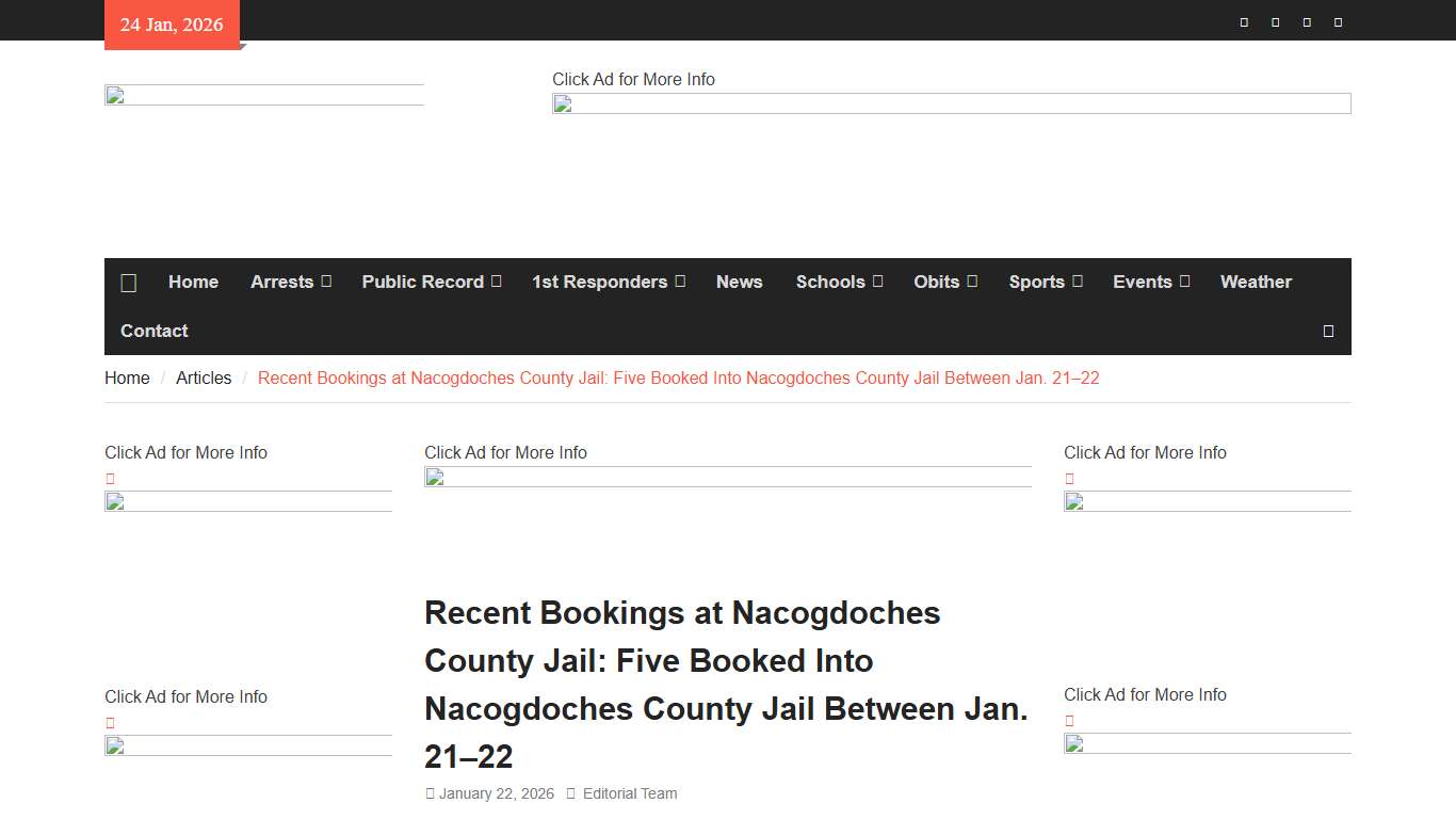 Recent Bookings at Nacogdoches County Jail: Five Booked Into Nacogdoches County Jail Between Jan. 21–22 |