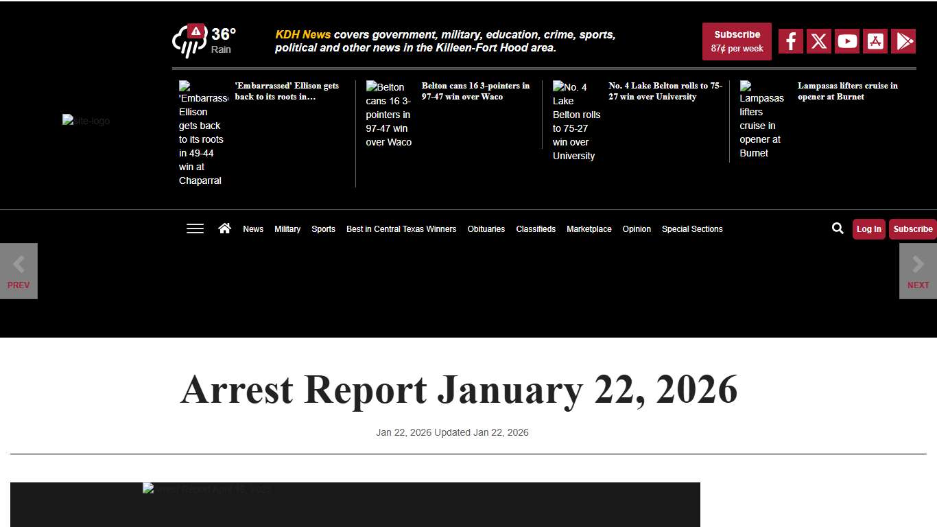 Arrest Report January 22, 2026 Texas kdhnews.com